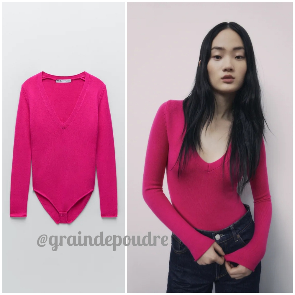 Rare! Zara Bright Fuschia Magenta Pink Soft Sweater Knit Bodysuit S